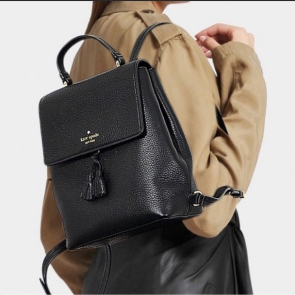 Kate Spade Black Pebbled Leather Tassel Backpack - Pre-owned